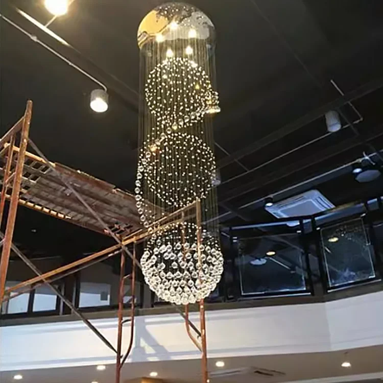 Custom hotel villa loft large raindrop long staircase crystal chandeliers ceiling luxury pendant light