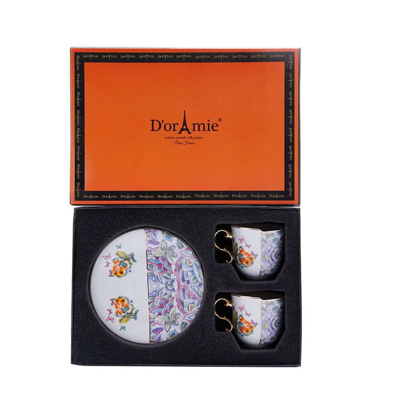 4 Pieces 2 Set 110ml Designer Ceramic Coffee Cup Set Custom Wholesale for Espresso