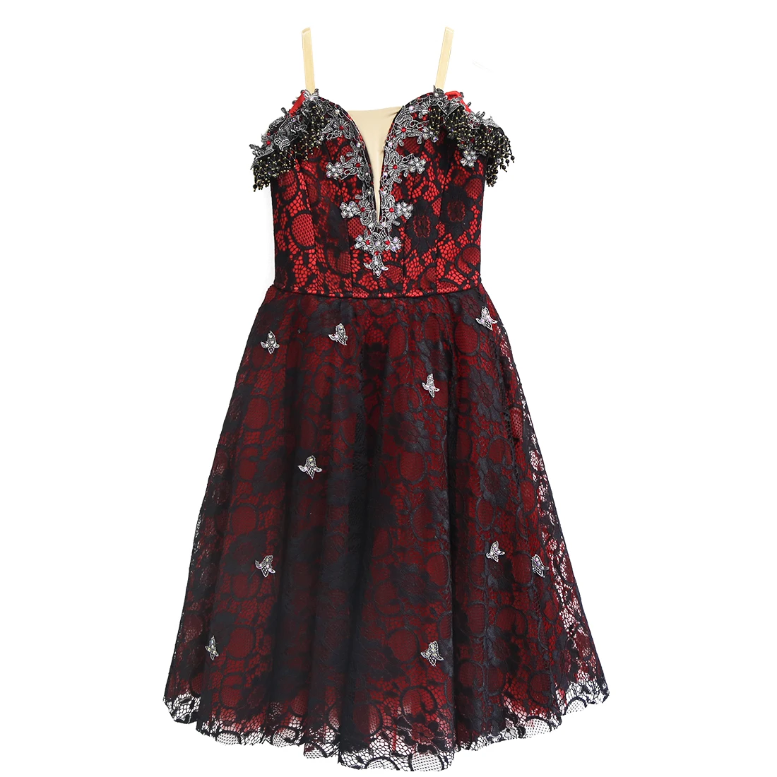 Red Black Style Dark Stage Costumes Ballroom Dance Dresses Women Adult Dress Princess