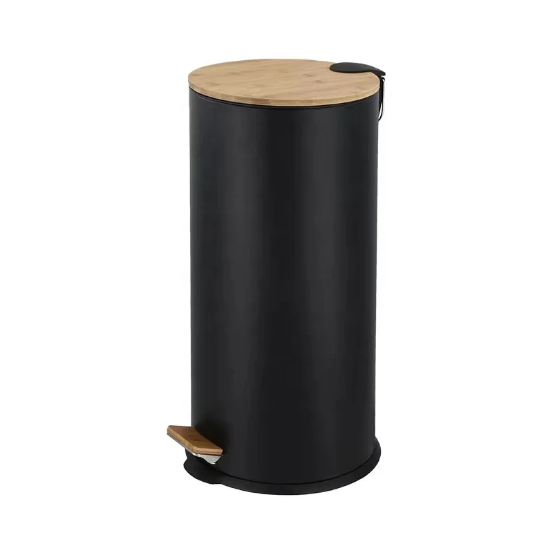 30L Bathroom Bedroom Kitchen Office Black Removable Inner Wastebasket Garbage Container Bin metal large bamboo trash can