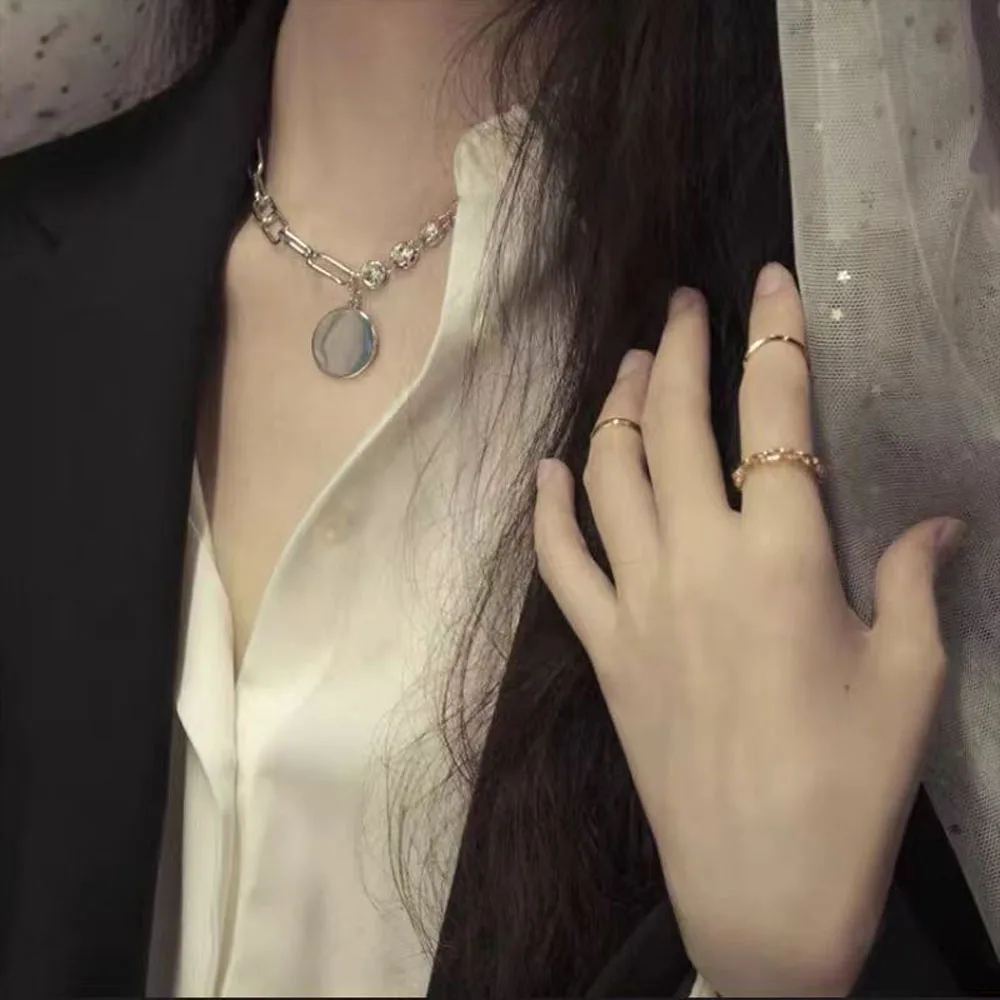 Fashionable round Neck Chain Splicing Necklace with Large Zircon Cool Versatile Clavicle Chain for Dinner Parties Trendy Style