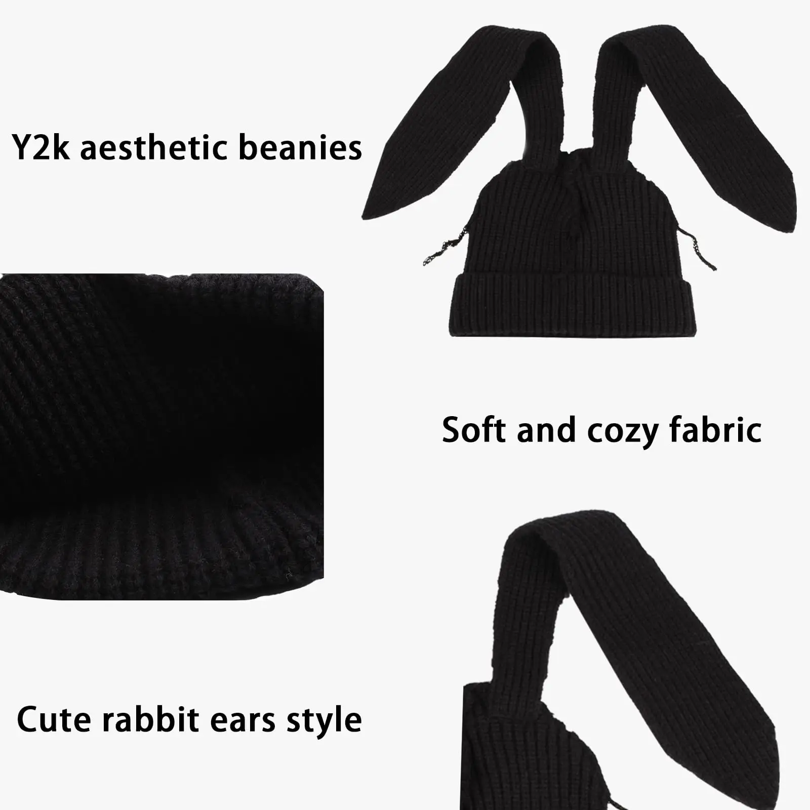 Outdoor Slouchy Funny Hat Fluffy Winter Skull Cap Warm Knit Crochet Custom Rabbit Bunny Ear Beanie