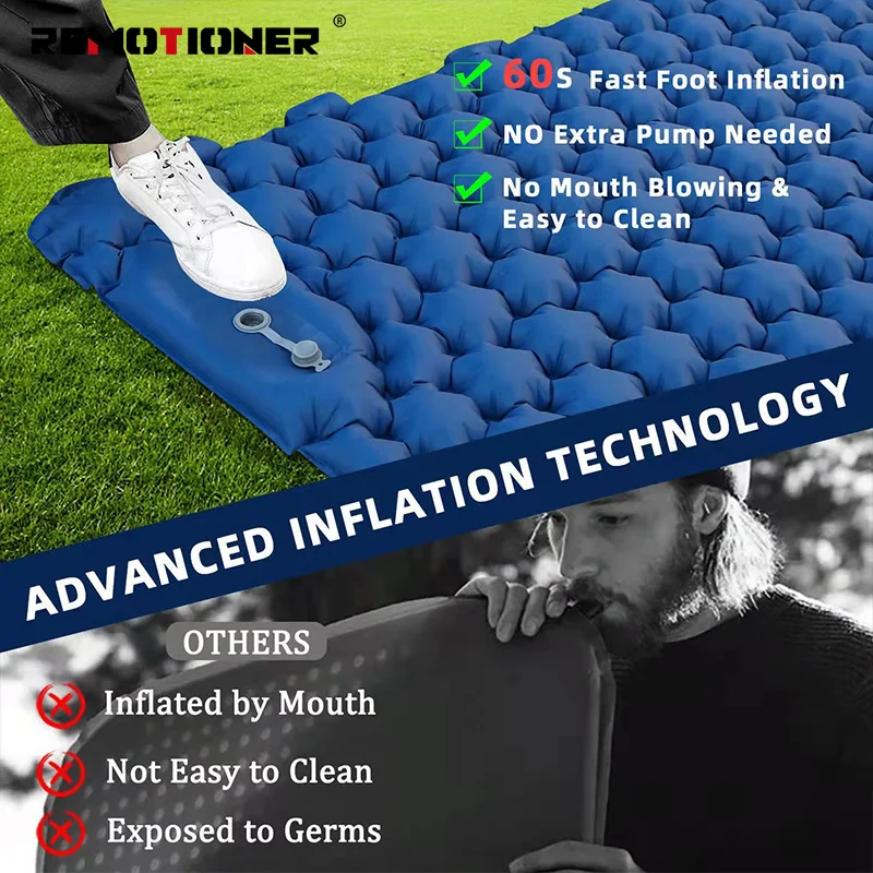 Camping Inflatable 2 Person Sleeping Mat Foot Press Ultralight Extra Thick Camping Double Sleeping Pad with Pillow
