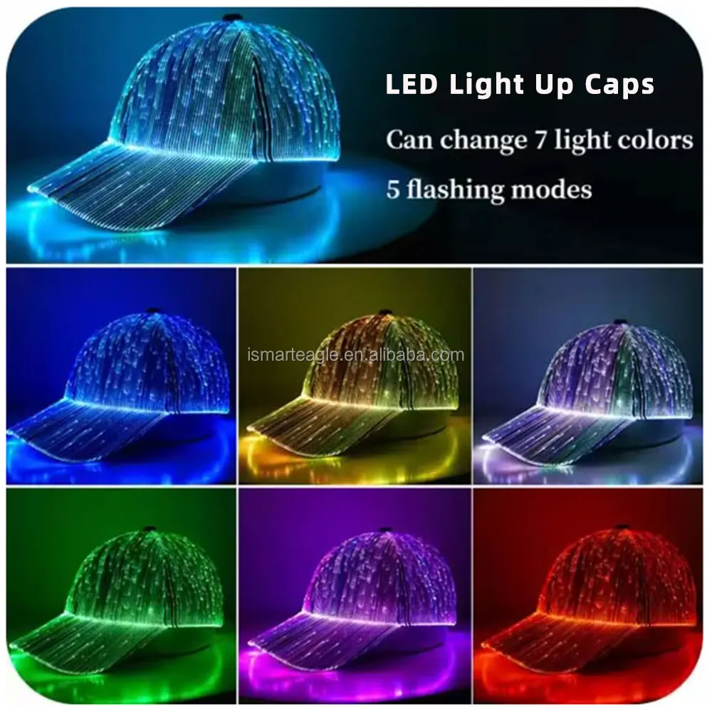 iSmart Party Rave Fashion LED Light Up Sport Hat Glowing Flashing Baseball Hat Luminous LED Fiber Optic Hip Hop Hat