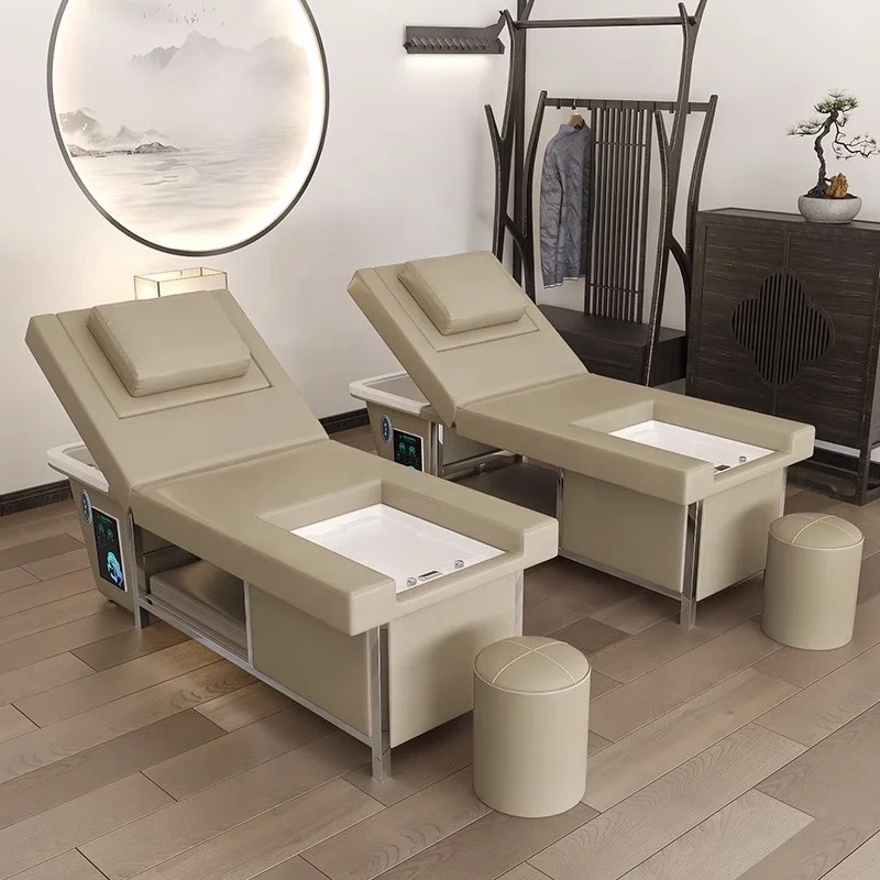 New design hair salon water circulation head therapy washing bed electric thai style treatment shampoo chair with foot spa