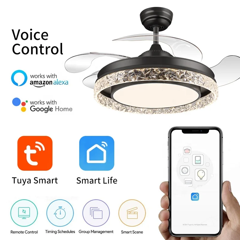 Y006B Modern remote control 42 inch bladeless 220v  ceiling fans with lights lamp led designer luz con ventilador oculto techo