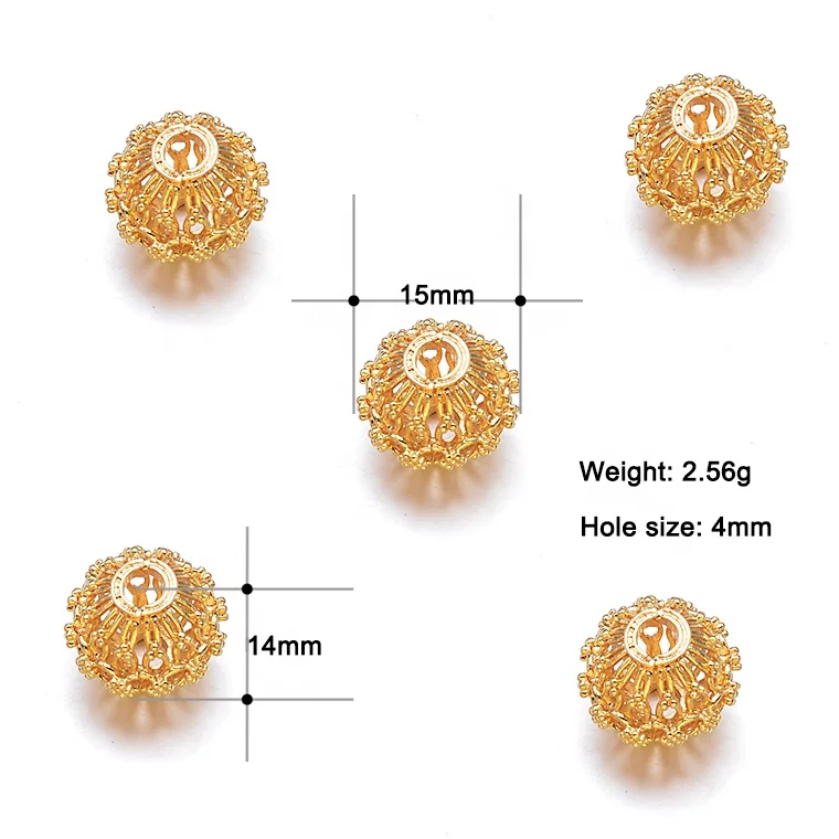 Large Hole 18K Gold Plated Copper Round Lantern Hollow Loose Spacer Beads for Jewelry Making Findings DIY Crafts Accessories