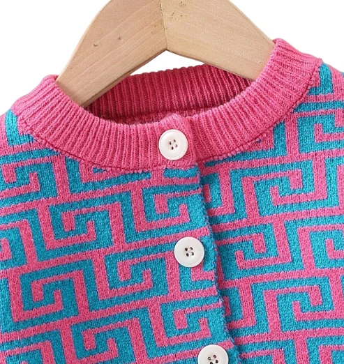 Young Girl Casual All-Over Print Rose Cardigan Half Skirt Knit Suit Solid Pattern