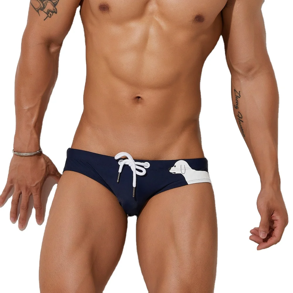 Wholesale Customized Men Plain Beachwear Hot Sexy Shorts Trunk Beach Swim Brief with Drawstring