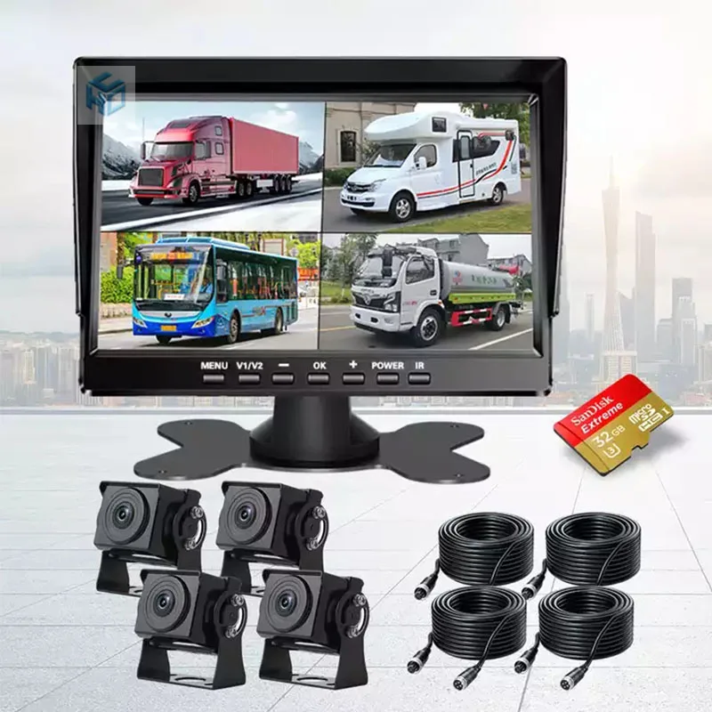 4-ch 1080P Truck Camera System 7 inch AHD IPS Monitor Rear&Front&Left&Right 360 Degree MPV Truck AHD Bus Universal Camera System