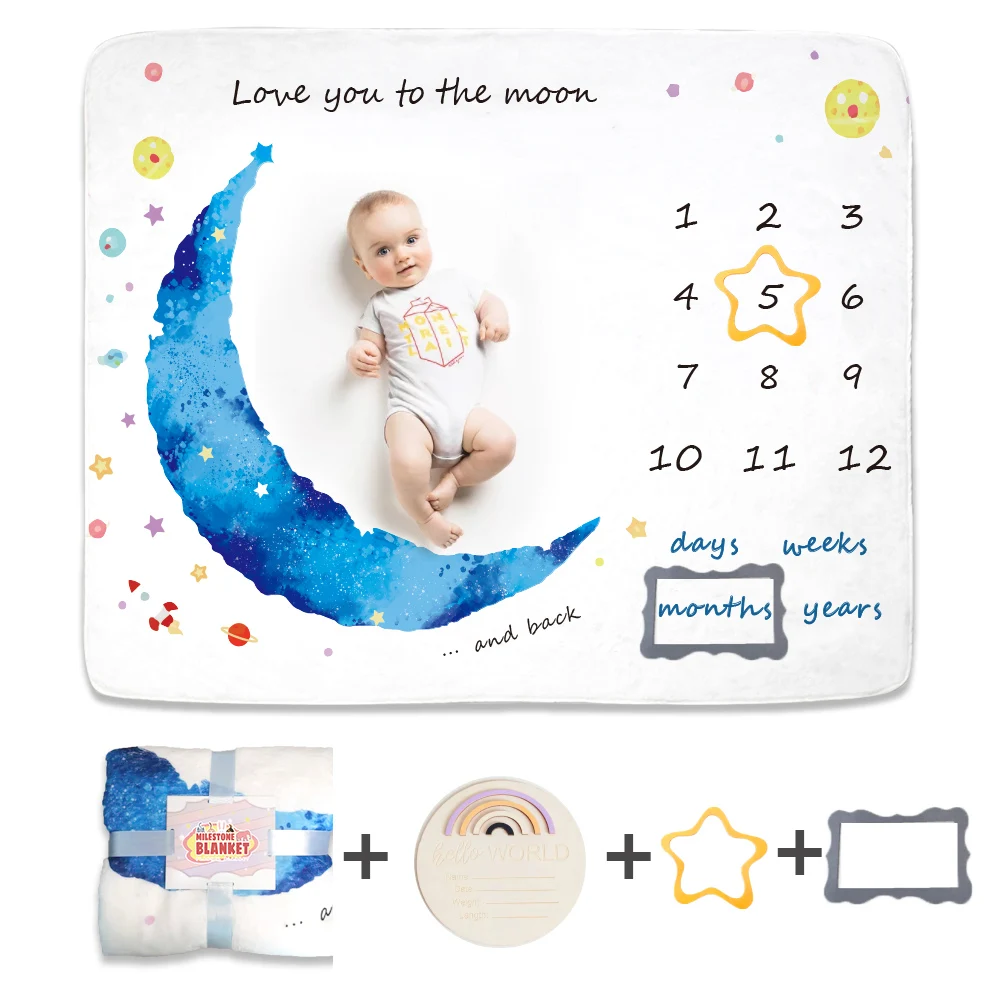 Custom Printing Minky Throw Fleece Blanket Baby Monthly Photography Blanket Baby Milestone Blanket