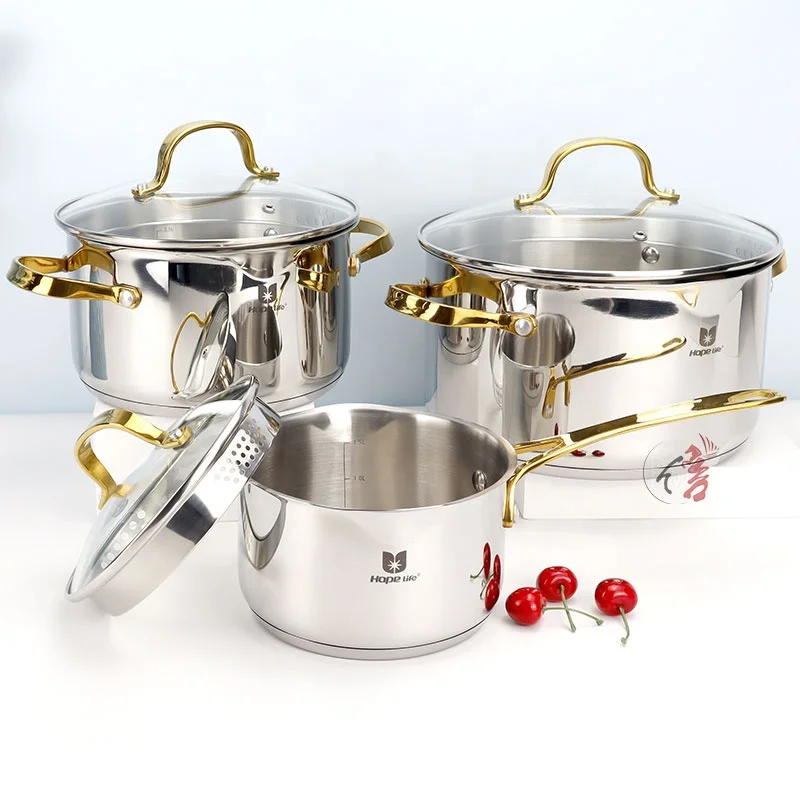 6Pcs Wholesale kitchenware saucepan cooking pots casserole cookware pots and pans stainless steel cookware
