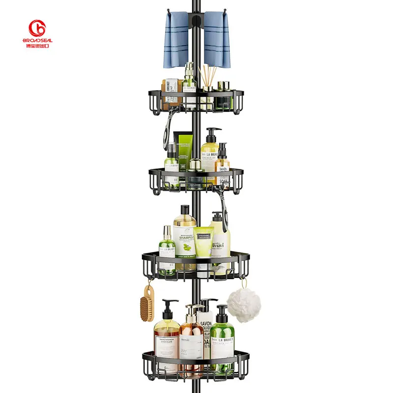 Bathroom Storage Organizer Bamboo Floating Shelves over Toilet Wall-Mounted with Hanging Rod for Kitchen Use