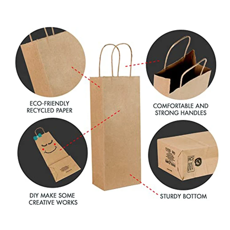 Высококачественные, модные, под заказ, с принтом логотипа, коричневое вино, крафт-бумага, Подарочные бутылки, упаковка, сумки для покупок