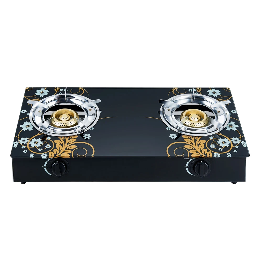 
New cooking appliances orange flame cooktops honeycomb 2 burner tempered glass gas stove 