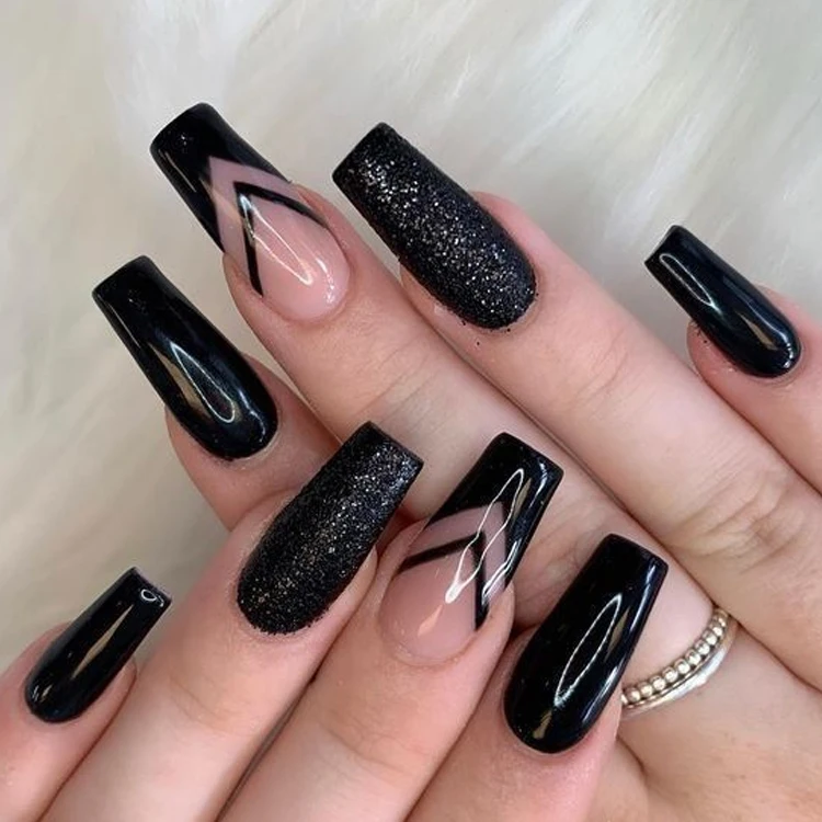New trend shiny acrylic nails wholesale long coffin acrylic press on nails