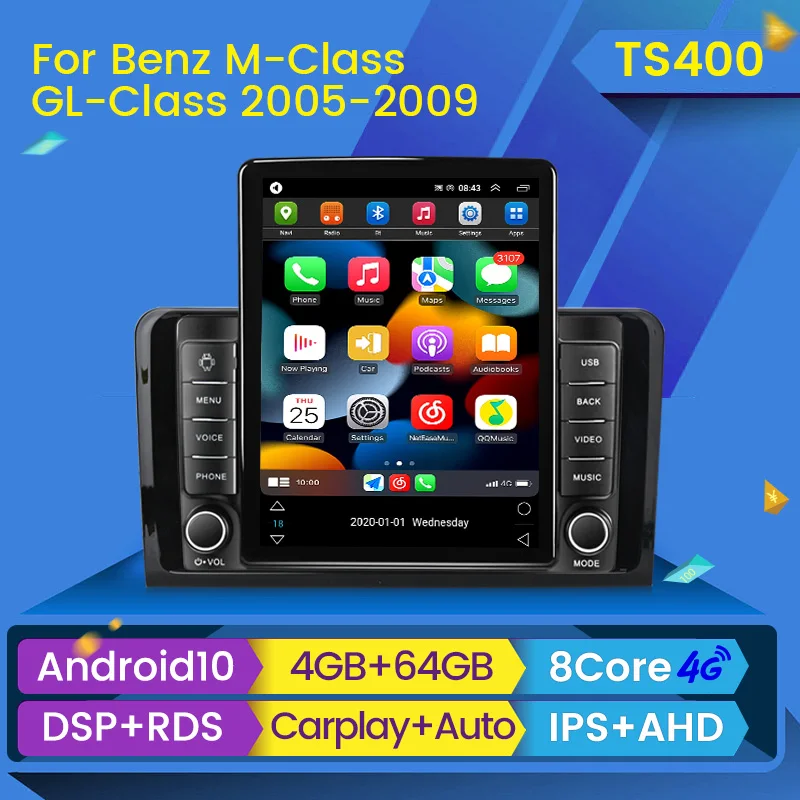 Tesla Android IPS 2.5D Car DVD Player For Benz Ml Gl W164 ML350 ML500 GL320 X164 ML280 GL350 GL450 4+64GB Carplay GPS Radio