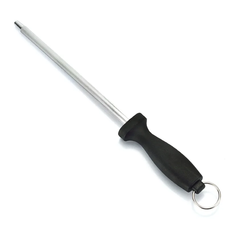 Carbon Steel Black Knife Sharpening Rod 12 inches Rolling Knife Sharpener Knife Sharpening Steel with Hanging Ring