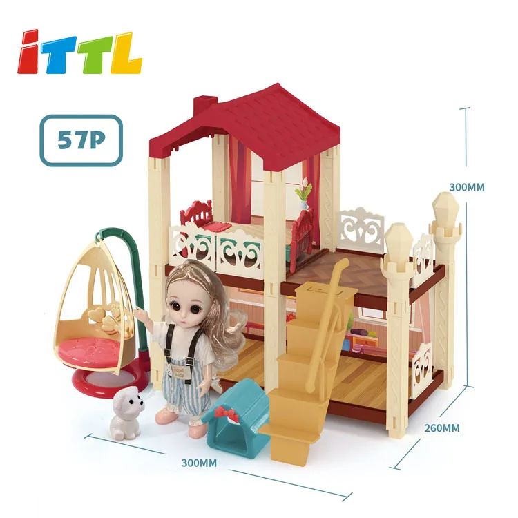 Furniture doll houses kids toy pink loft diy miniature toys