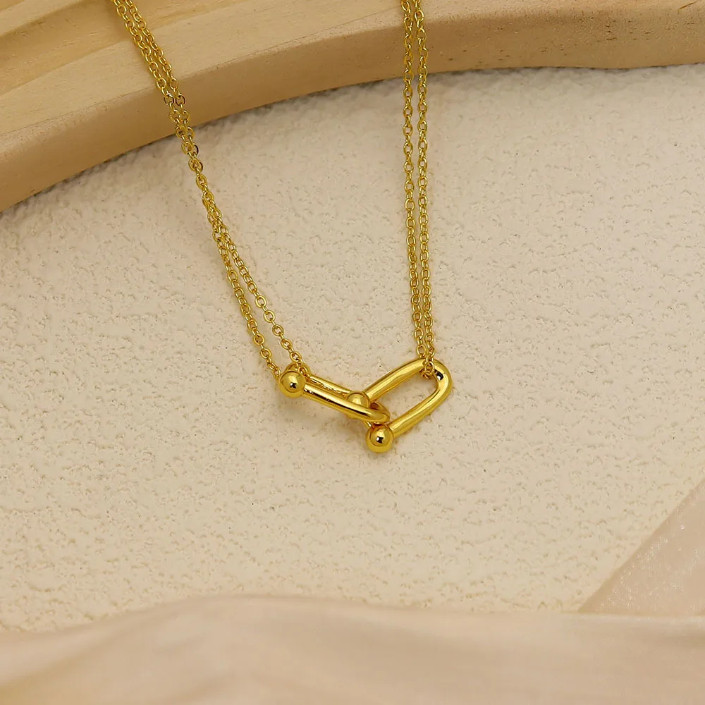WY Versatile Horseshoe Buckle Double Buckle Dtainless Steel Necklace Fashion Jewelry 18K Plated Necklace For Men And Women