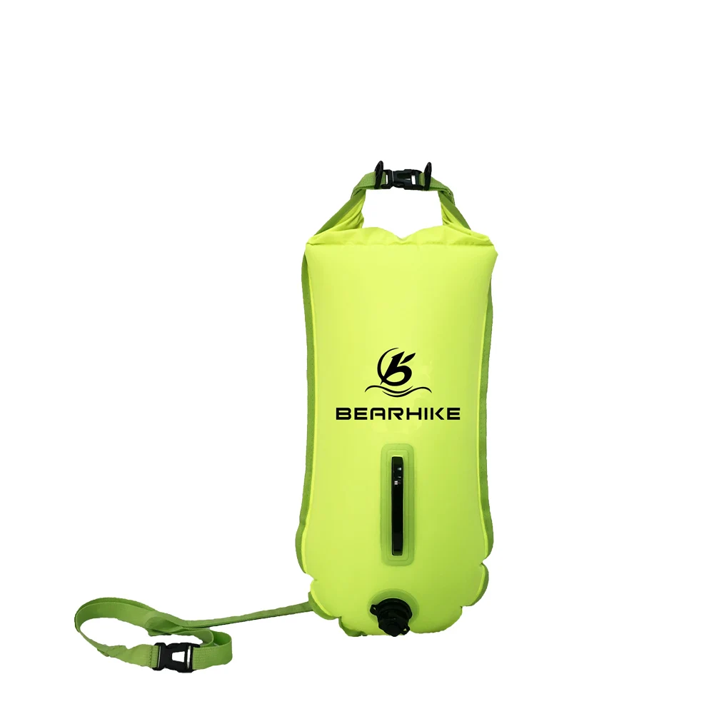 Bright Yellow Green Inflatable Triathlon Swimming Bag Safe Swim Buoy Bag For Training