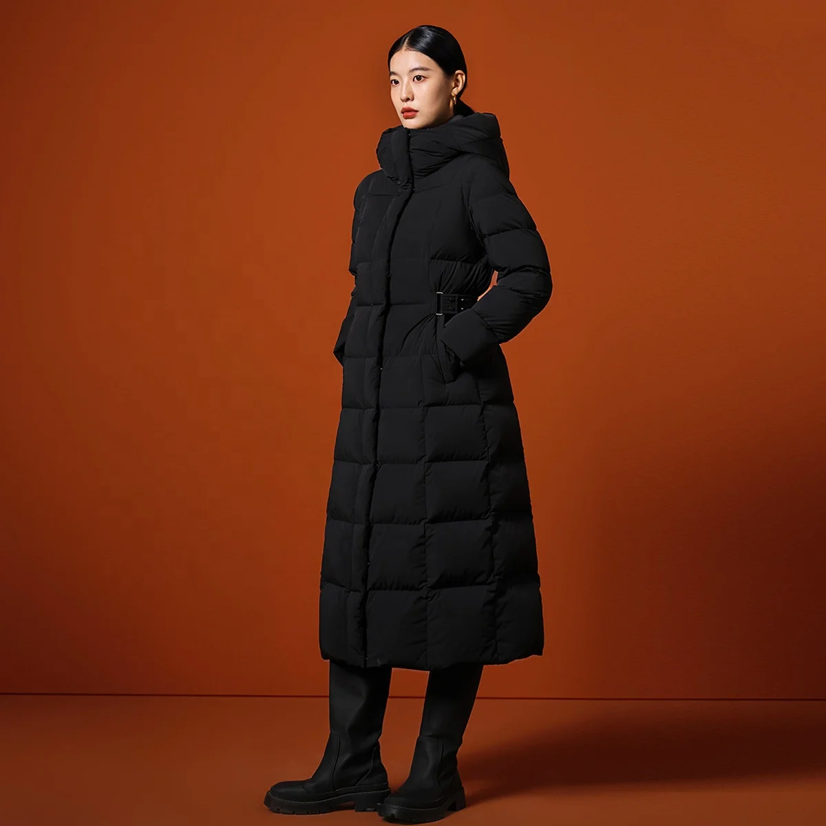 Custom Women Winter Solid Duck Down jacket,Strength Factory Produce Hooded Long Oversized Windproof Down coat