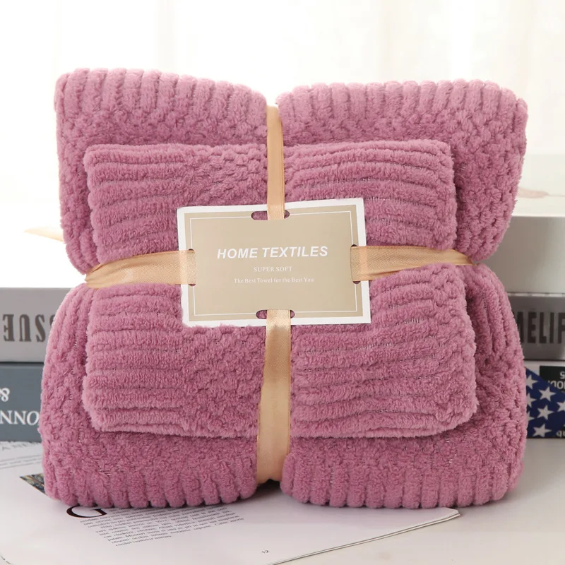 Cotton Fleece Thick 2 pcs Face Bath Towel Set Custom Logo SPA beauty Towel Set Super Soft Absorbent Towel