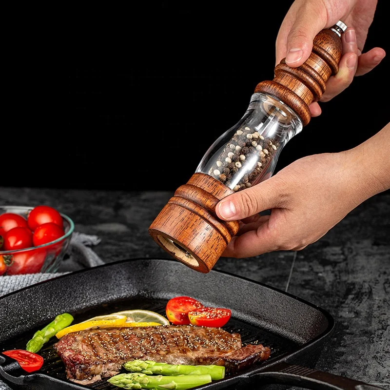 Kingwise Household Pepper Spice Grain Mills Porcelain Grinding Core Kitchen Tools Wooden Mill Pepper and Salt Grinder