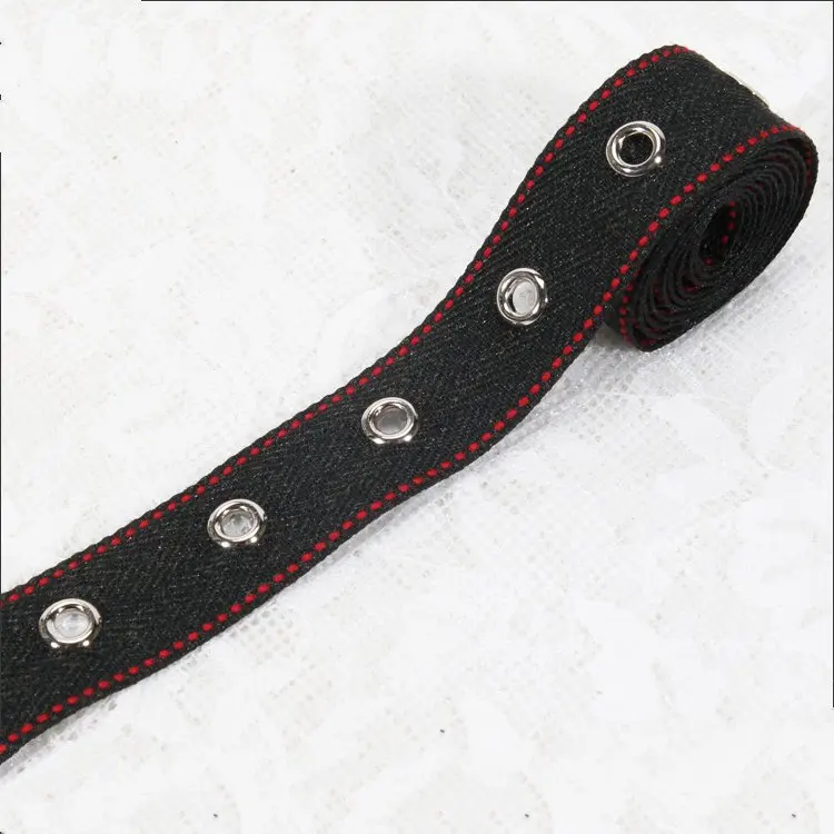 2017 new style red border eyelet lace trims for decorate jeans Eyelet belt
