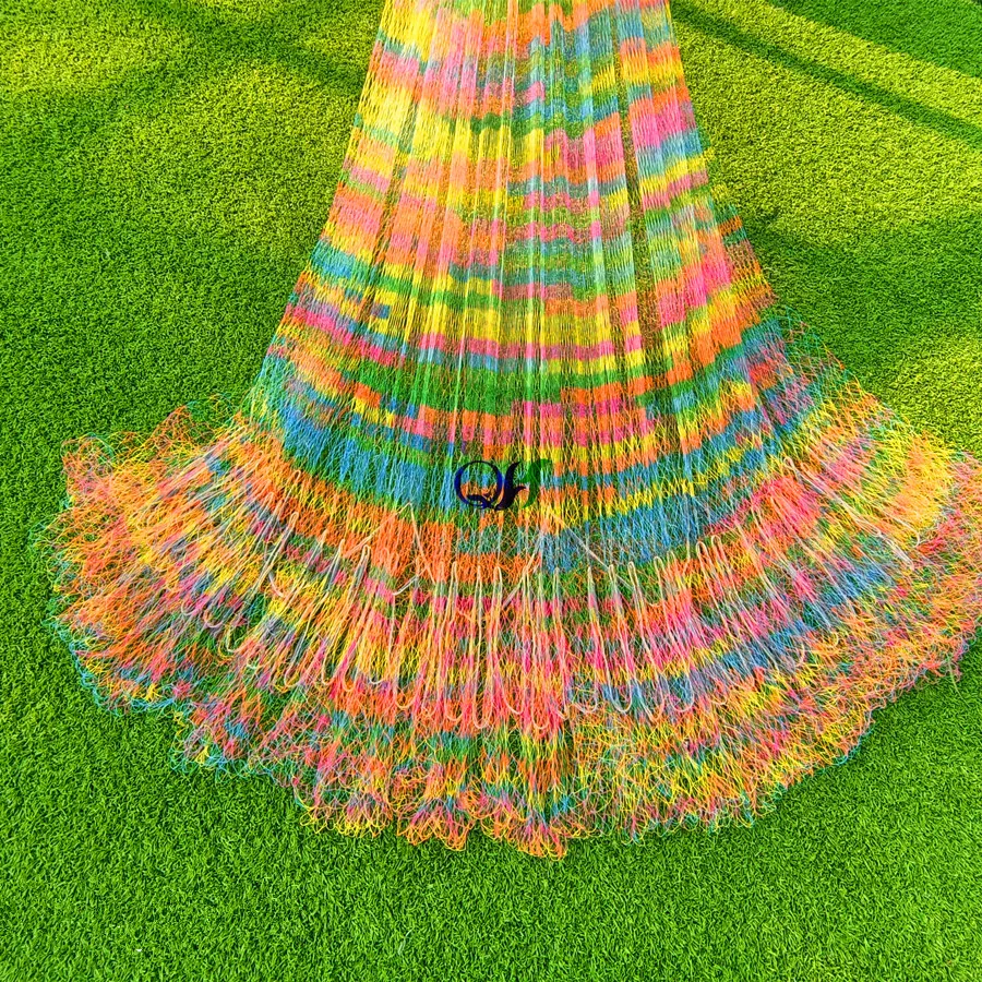 Chinese Manual Customization Pure Handmade High Strength Line Rainbow bottom pockets Fishing Cast Net