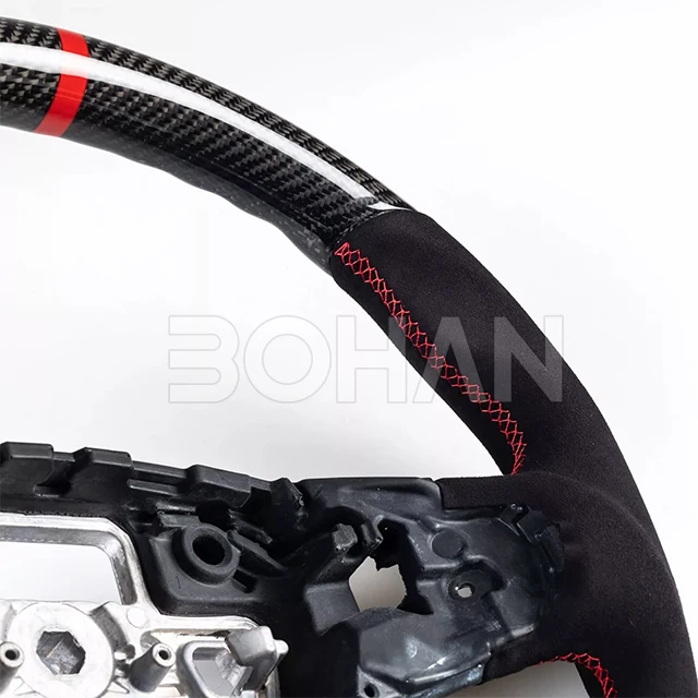 Carbon Fiber Flat Bottom Suede Red Steering Wheel For Ford Focus Kuga 2020-2023