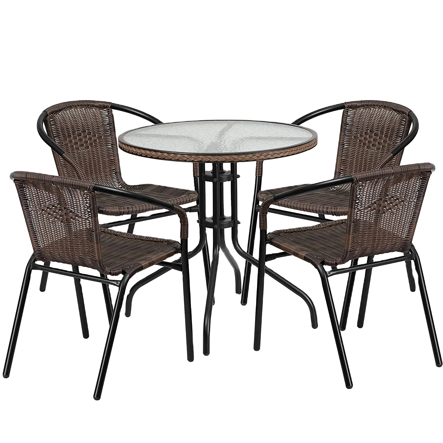 balcony bistro patio wicker rattan furniture steel metal set table  patio garden outdoor chair