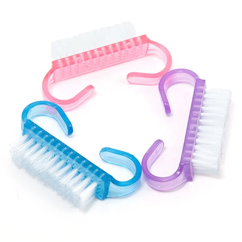 Hot Sale Pink Cleansing Pedicure Manicure Cleaning Cleaner Fingernail Nails Dust Brushes Handle Grip Nail Brush