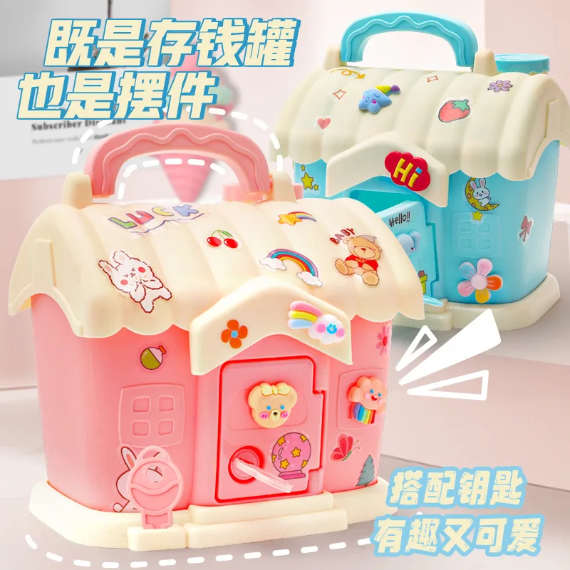2024 New Design Cartoon Cute Cabin Savings Money Box Kids Multi Function Digital Coin Cash Saving Toys For Children Gift