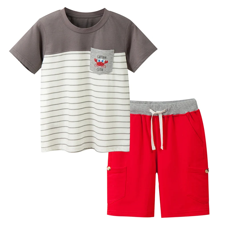 Kids baby boys casual clothing sets cotton ocean sea crab graphic t shirt and elastic waistband cargo bermuda shorts for summer