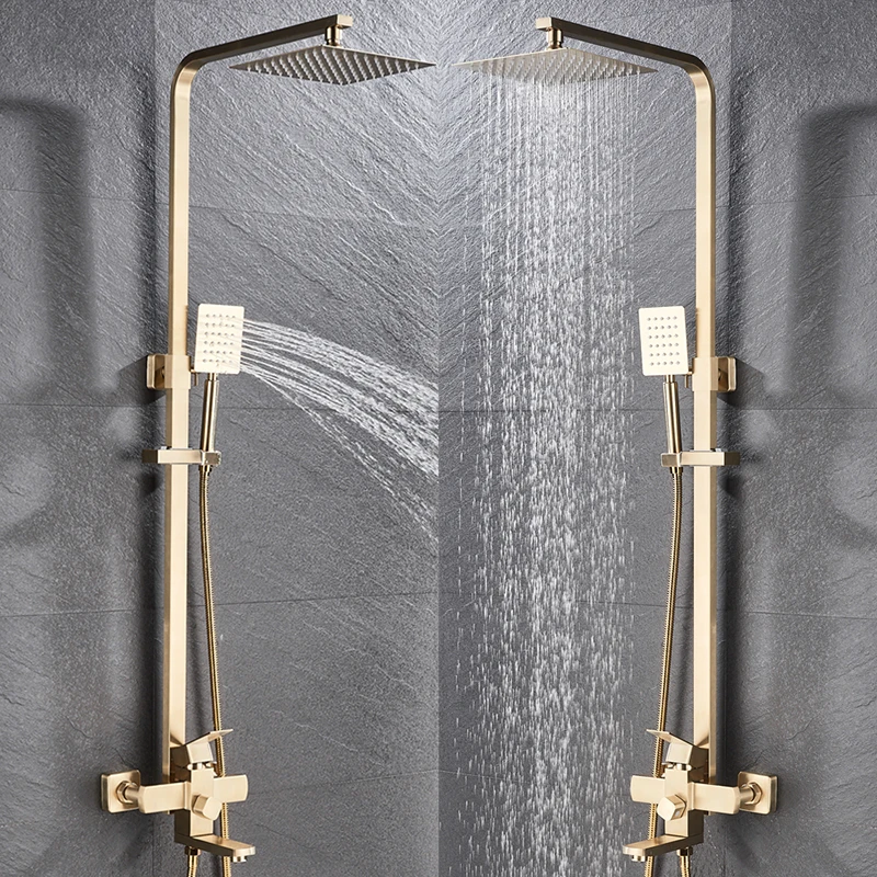Bathroom Faucet Brushed Gold Big Rain Shower Bath Faucet Wall Mounted Bathtub Shower Mixer Tap Shower Faucet Set