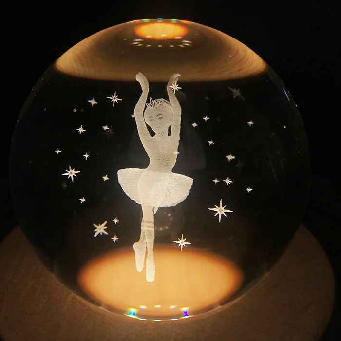 Заводская цена, новый рождественский подарок, 3D вращающийся Хрустальный деревянный шар, Музыкальный проектор, ночник для детей