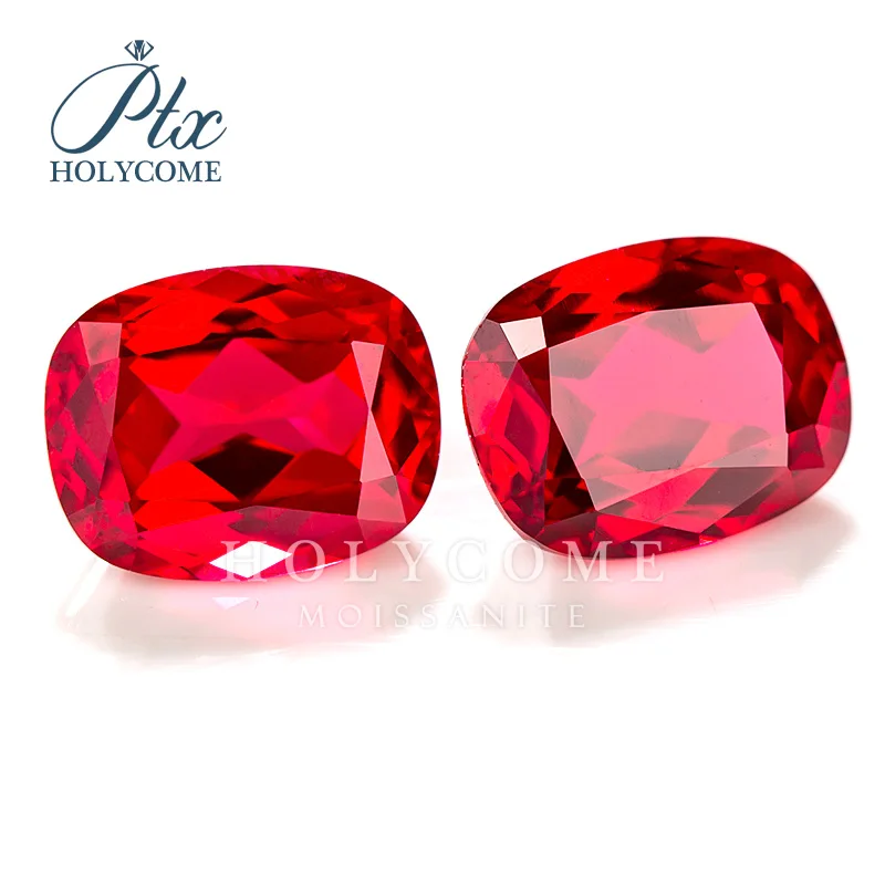 Holycome 6x8MM Wholesale Lab Grown Red Gemstone Fancy Shape Cushion Cut Rough Necklace And Ring Small Size Ruby