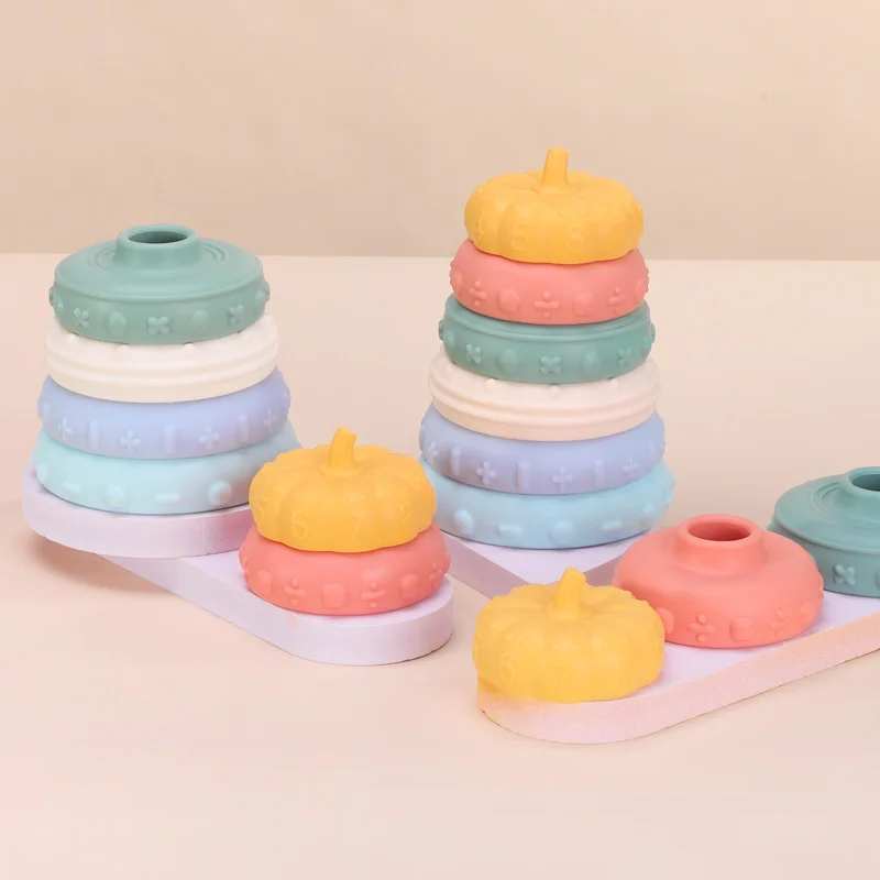 Eco Friendly Baby Teether Silicone Kids Blocks Building Toys Baby Stacker Stacking Teether