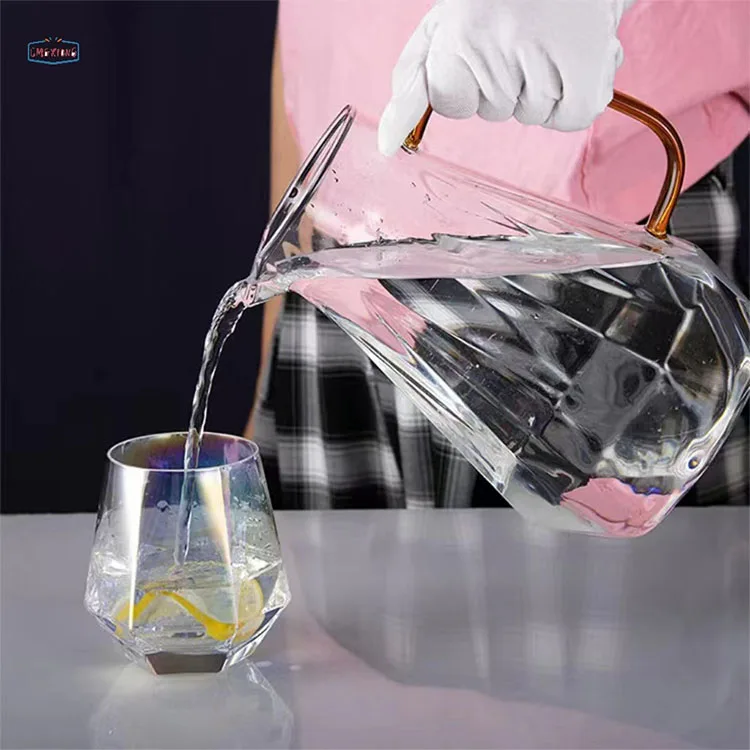 Elegant Diamond Design Glass Water Pitcher With Handle High Borosilica Glass Carafe Glass Kettle