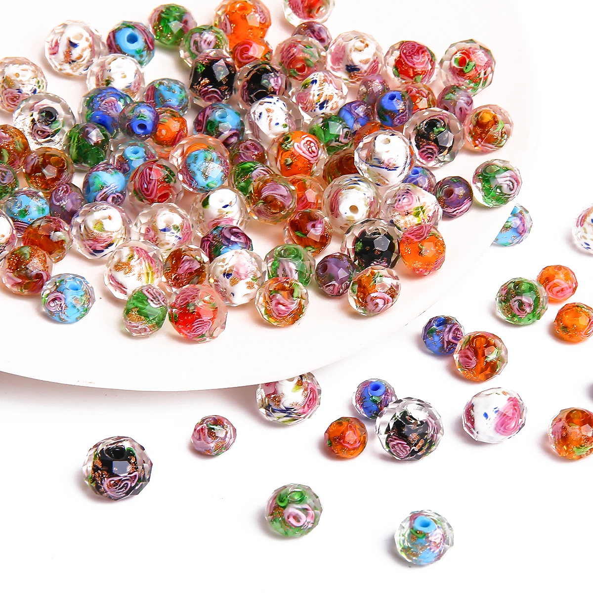 8/10/12mm Murano Transparent Glass Lampwork Beads for Jewelry Making Women DIY Bracelet Flower Rondelle Faceted Beads