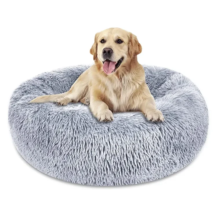 Good quality new style comfortable soft dog bed washable faux fur pet donut bed for cat