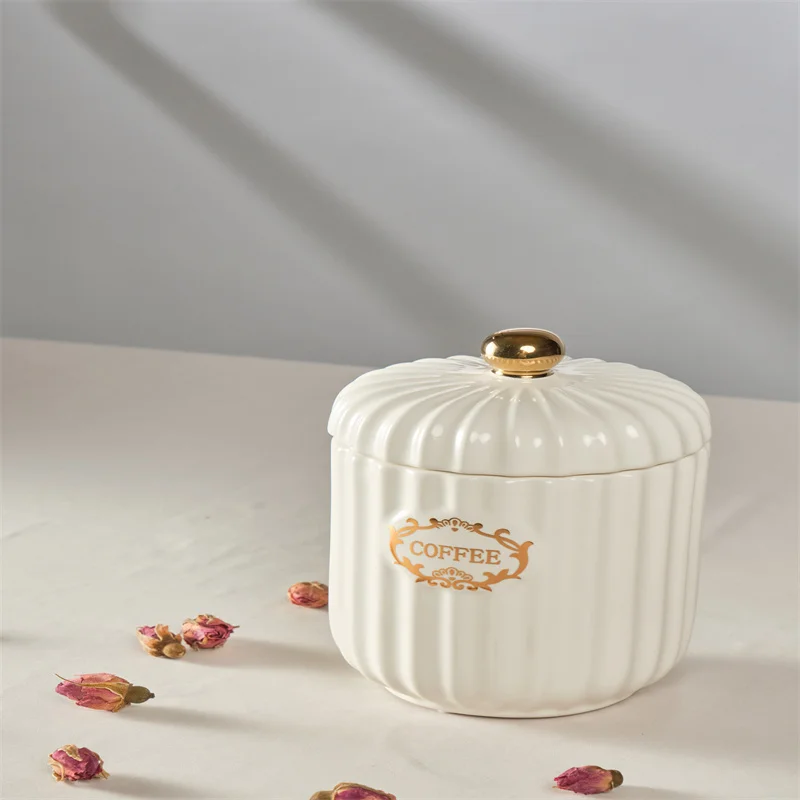 2023 wholesale home goods gold plating  food  glossy  storage sugar jar tea  coffee canister  with lid