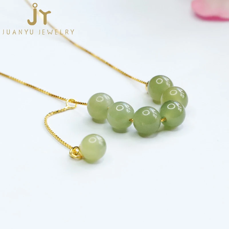 Wholesale Natural High Quality Hetian Jade Charm Necklace Fashion Jewelry Chain Necklace S925 Silver Real Stone Beaded Necklace