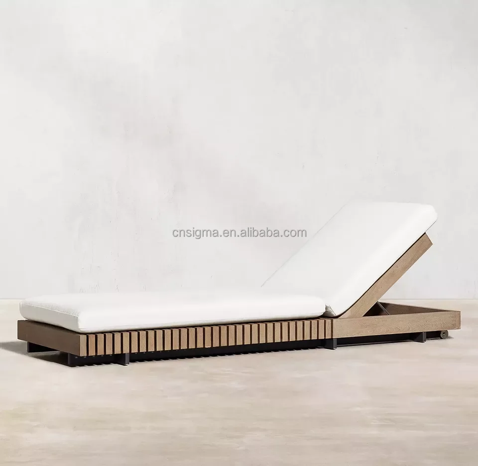 Customized beach pool sun lounger garden furniture adjustable teak chaise lounge with cushion