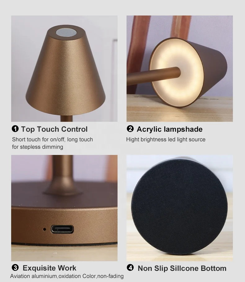 New 2024 Small Home Decor Bedroom Bedside Hotel Design Lampe De Table Restaurant Led Rechargeable Cordless Table Lamp