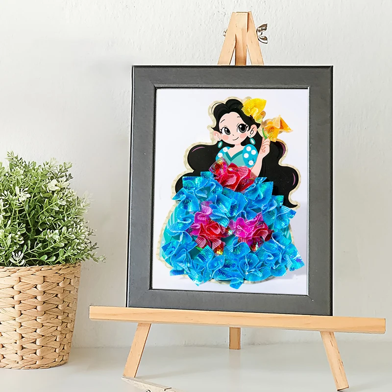 3 in 1 fashion Girls Creative Princess DIY Dressing Up Game Kids Painting Poke and Stick Kids DIY Games Wooden Toys for kids