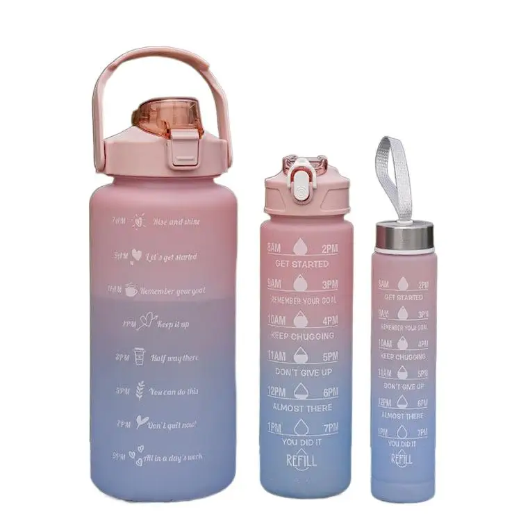 Custom 500ml 900ml 2000ml 3 In 1 Bpa Free Gradient Color Gym Fitness Sports Plastic Motivational Water Bottle With Time Marker