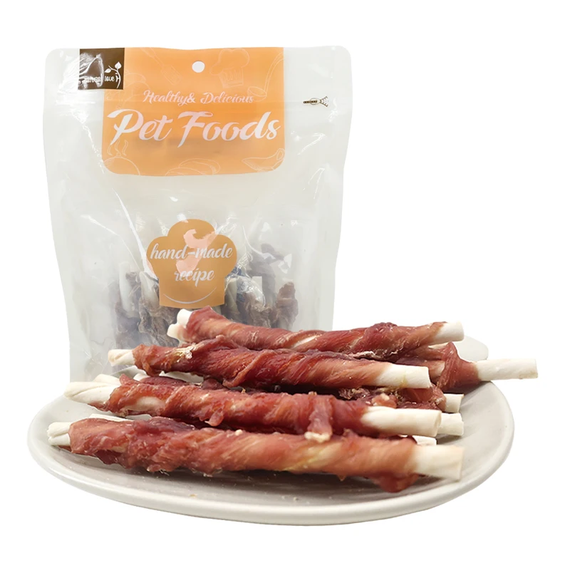 Wholesale pet snack duck meat cow skin roll dog snack OEM snack supplier dog tooth grinding cleaning teeth