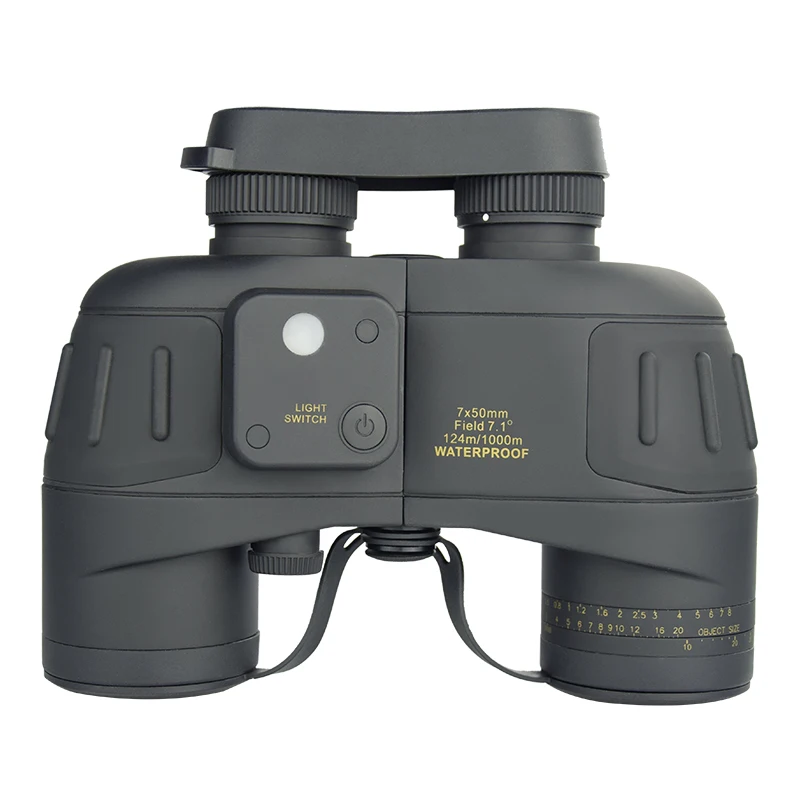 High Power Waterproof Binoculars 10x50 Telescope Rangefinder with Compass Bak4 Porro Prism FMC Green Film